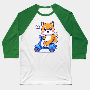 Cute Shiba Inu Waving Hand On Scooter Cartoon Baseball T-Shirt